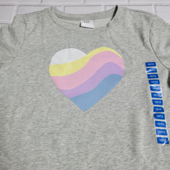 Gap Terry Lined Long Sleeve Graphic Print Pullover Sweatshirt Gray Girl's Size L - Picture 2 of 5